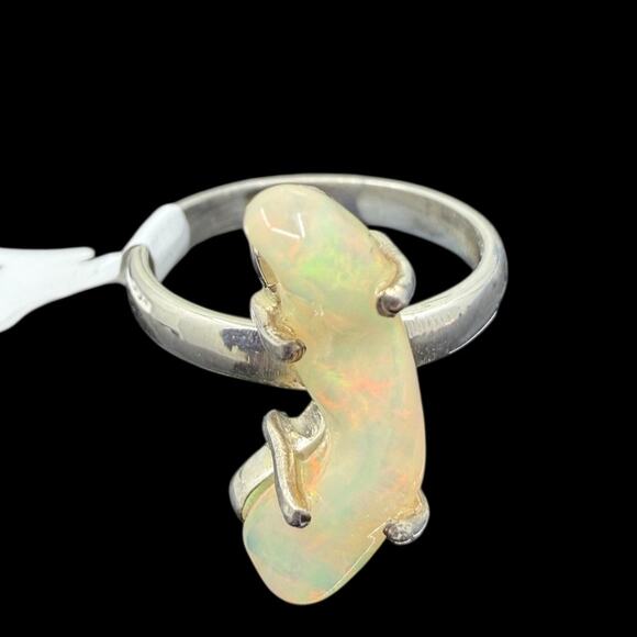 Freeform Ethiopian Opal Ring 925 Sterling Silver Size 7 Handmade - Picture 5 of 5
